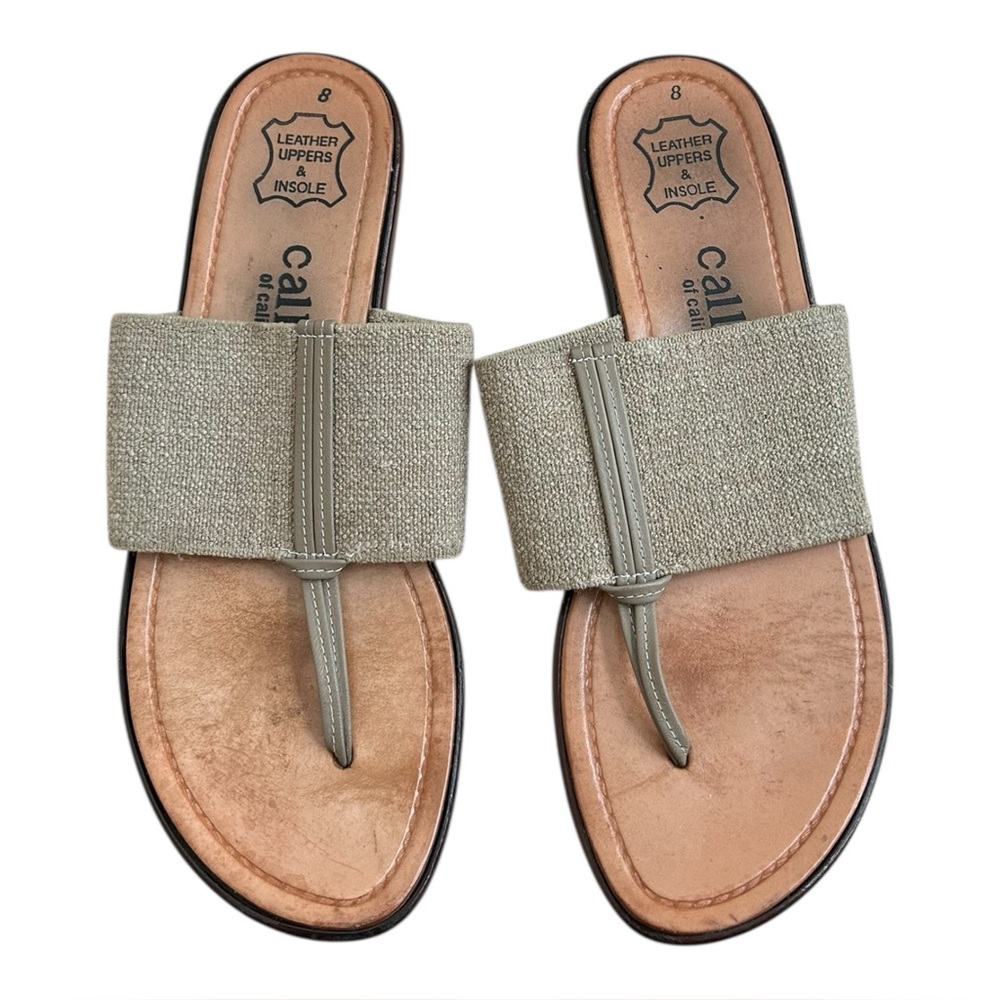 Callisto of California Leather Thong Sandals Tan Canvas Upper Size 8